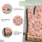 Maison d' Hermine 100% Cotton Oven Mitt & Pot Holder Set (7.5"x13" & 8"x8") | Heat Resistant BBQ Cooking Gloves with Loop Baking Grilling Kitchen Hotel Home Farmhouse Thanksgiving Christmas - Damask