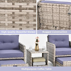 Pamapic 5 Pieces Outdoor Patio Wicker Chairs Set with Ottoman .Outside Conversation Furniture Set with Cushions and Coffee for Balcony Porch Lawn Garden Table (Purple Cushion + Grey Rattan)