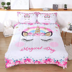 Unicorn Comforter Set 3pc Pink Flower Girl Unicorn Bedding Set for Teen Girls