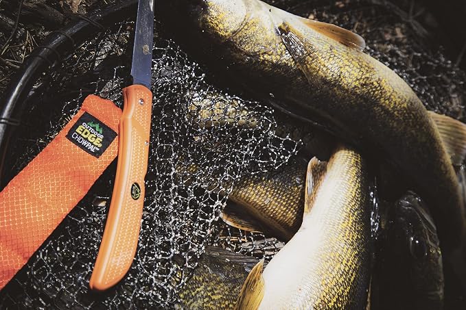 OUTDOOR EDGE Fish & Bone - Folding Fillet Knife with 5.0" 440A Stainless Steel Blade for Fish and Processing Big Game - Pocket Clip