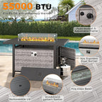 14-Seat Outdoor Wicker Patio Furniture Set with Fire Pit Table, Modular Rattan Sectional Sofa & 2 Swivel Rocking Chairs, 4" Thick Cushions, Rust-Resistant Frame,Blue