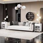 Modern Metal Side Tables, End Tables with Glass Door, 2-Tier Nightstands with Storage Shelves, Accent Table, Slim Sofa Table for Living Room, Bedroom (1, White)