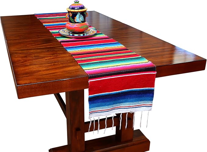 Genuine Mexican Table Runner Saltillo Serape Colorful Striped Sarape Made in Mexico Sold in Different Packs (1, Red)