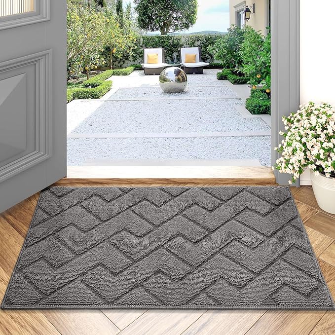 hicorfe Indoor Doormat, Odor-Free Door mat, Non Slip Door Mats 20"x31.5" Absorbent Resist Dirt Entrance Inside Floor Mats for Entryway Washable Low-Profile (Grey)