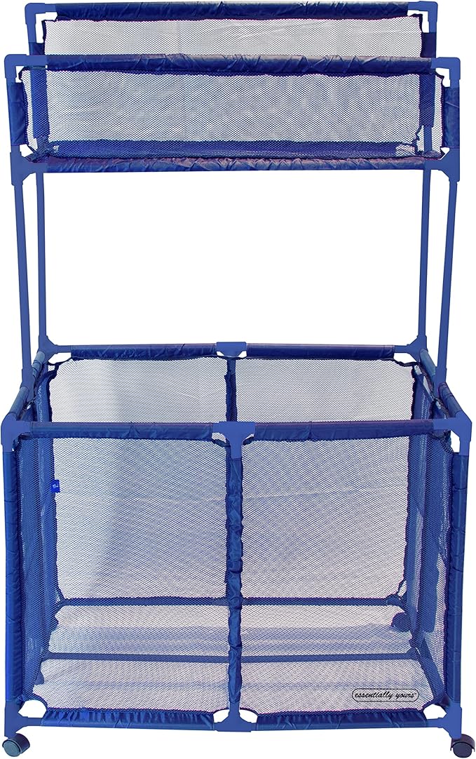 Essentially Yours Pool Noodles Holder, Toys, Floats, Balls, Equipment Mesh Rolling Double Decker Storage Organizer Bin, Large with Noodle Holder, (35.3" W x 23" L x 59.4" H), Blue Style 561935