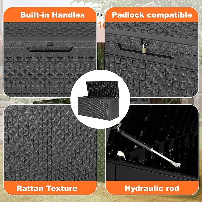 Vixzen 100 Gallon Waterproof Deck Box – Outdoor Storage Organizer for Patio & Garden,Black Pattern