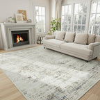 6x9 Washable Area Rug for Living Room Bedroom: Non-Slip Modern Gray White | Machine Washable TPR Backing, Stain-Resistant Low Pile, Pet & Kid Friendly, Abstract Decor for Dining Room, Dorm, Home Office