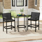 COSTWAY 3 Pieces Patio Bar Set, Modern Outdoor Bistro Set with 2 Chairs and 1 Square Bar Table, Curved Backrest and Armrests, Metal Frame, for Garden, Balcony, Poolside, Black