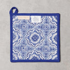 Maison d' Hermine Pot Holders 100% Cotton Potholders (8" x 8", Pack of 1) | Heat Resistant Hot Pads with Loop BBQ Cooking Baking Farmhouse Kitchen Handling Hot Pans Spring Summer - Melodie Bleue