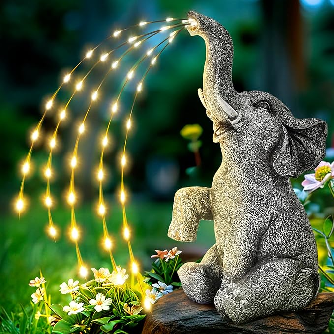 GIGALUMI Solar Garden Decor Upgraded Elephant Statues Outdoor, Birthday Gifts for Women Mom Grandma Senior Elder, Elephant Ornament for Balcony, Garden, Patio, Yard, Lawn (Twinkling Lights Only)