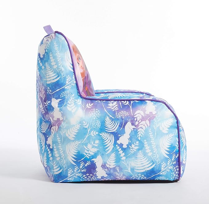Idea Nuova Frozen 2 Kids Nylon Bean Bag Chair with Piping & Top Carry Handle with Olaf Graphics, Anna & Elsa, Purple, Large