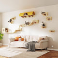 Cat Wall Furniture, 16 in 1 Cat Shelves w/Tunnel & Bridge, Beige | Wall Mounted Cats Shelf Set with Plush Fabric, Cat Climbing Wall Systems for 16 Inch Drywall, with Scratching Posts, Condos