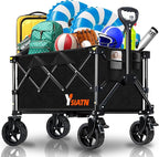 Collapsible Wagon Cart with Wheels Foldable, Folding Wagons Carts with All Terrain Wheels, Large Grocery Cart On Wheels, Heavy Duty Utility Wagon for Shopping Beach Sports Fishing Camping, 130L, Black