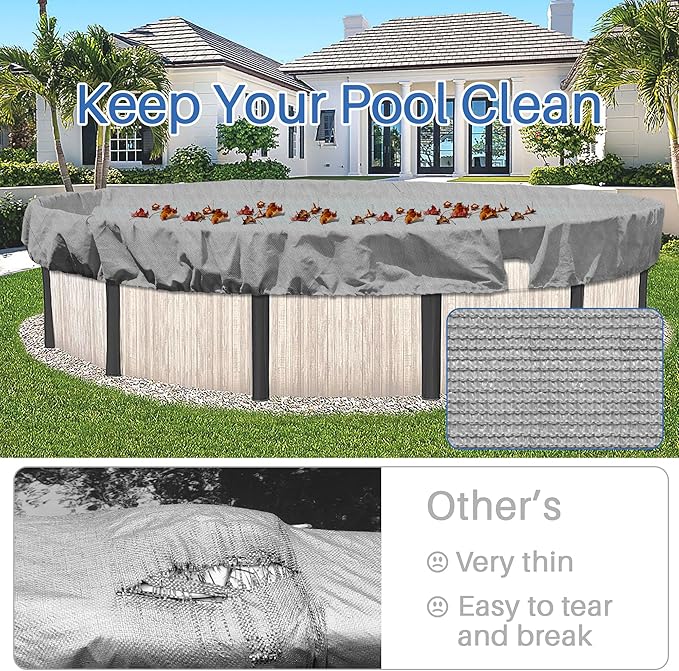 ECOOPTS 8 ft Round Pool Cover for Above Ground Pools, Swimming Pool Cover Protector Winter Safety Cover (Light Grey)