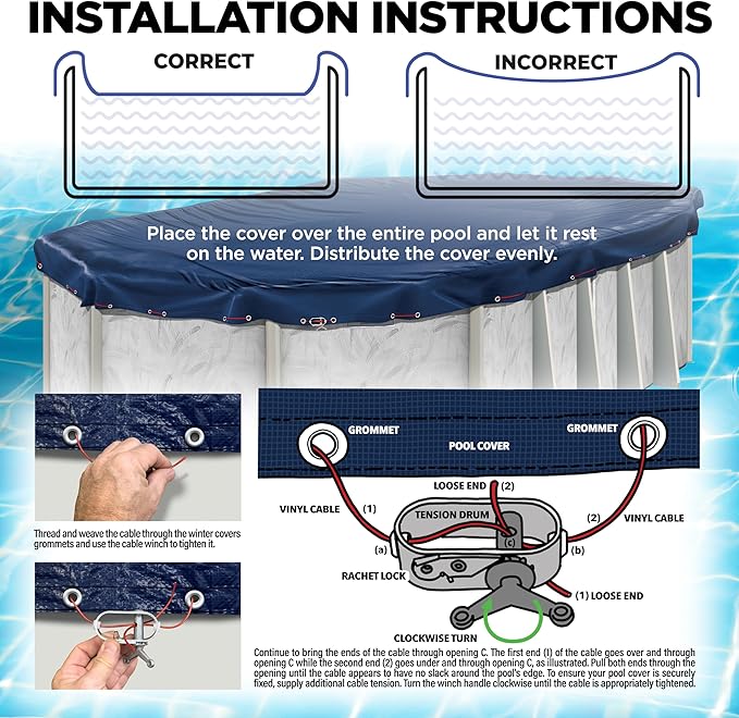 10 x 15 ft Oval Pool Covers for Above Ground Pools, Oval Winter Pool Cover, Swimming Pool Cover, Keeps Out Debris, Cold and UV Resistant, Supreme Mesh, Navy Blue