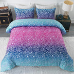 Litanika Galaxy Comforter Twin(66x90lnch), 3 Pieces(1 Blue Glitter Ombre Comforter, 2 Pillowcases), 3D Colorful Rainbow Bedding Set, Microfiber Comforter Set for Kid Boy Girl Teen