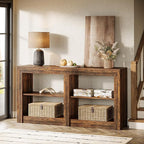 Tribesigns 59-Inch Farmhouse Entryway Table, 3-Tier Console Tables for Living Room, Wood Console Behind Couch for Living Room, Hallway, Foyer, Rustic Brown
