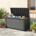 KAMABOKO 101 Gallon Waterproof Large Resin Deck Box, Lockable Large Outdoor Storage Boxes Indoor Outdoor Storage Container for Patio Cushions, Gardening Tools, Pool Supplies, Black