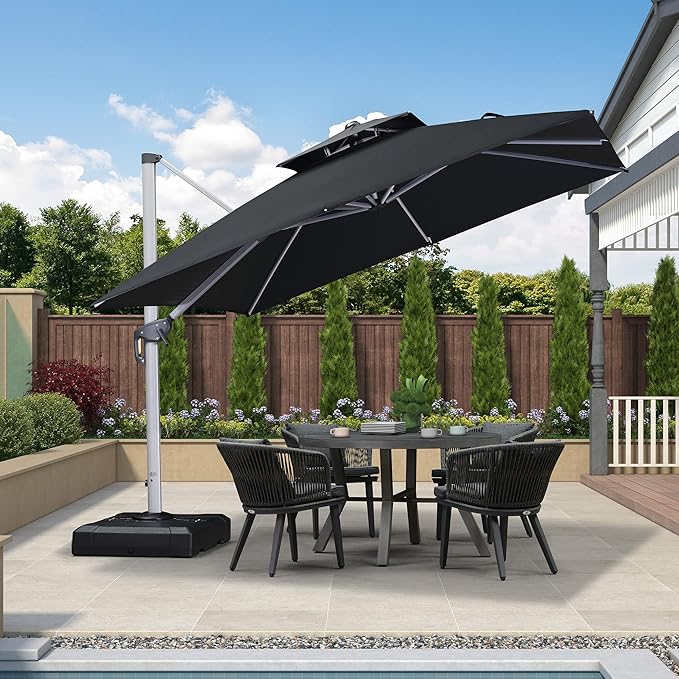 PURPLE LEAF 10ft Patio Umbrella Outdoor Square Umbrella Large Cantilever Umbrella Windproof Offset Heavy Duty Sun for Garden Deck Pool Patio, Black