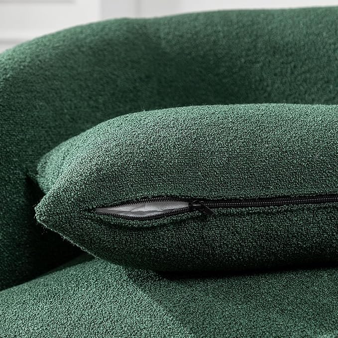 KINWELL 34" Wide Boucle Swivel Barrel Chairs Set of 2, No Assembly Round Upholstered Armchairs Accent Chairs Single Sofa Chair with Toss Pillow for Living Room and Bedroom, Green