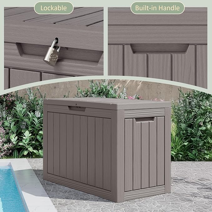 NUNU LAB Outdoor Storage Box, 45 Gallon Outside Deck Box Waterproof, Gray