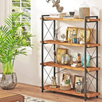 HCHQHS Bookshelf, 4-Tier Industrial Bookcase, Rustic Open Book Shelf, Freestanding Tall Bookshelves with Metal Frame