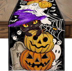 Halloween Table Runner 90 Inches Long Pumpkin Black Cat Halloween Table Runners Happy Halloween Boo Ghost Theme Decor for Kitchen Dining Table Home Party Decorations
