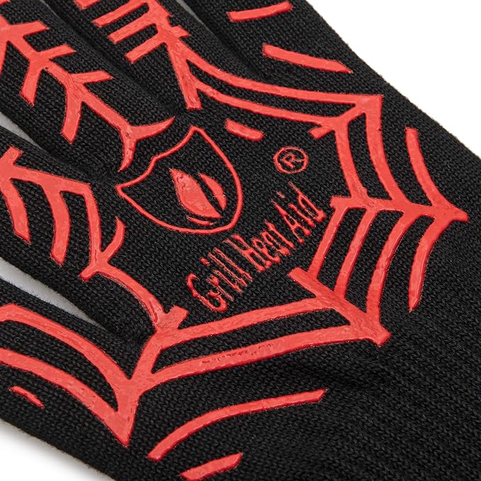 GRILL HEAT AID BBQ Grill Gloves Heat Proof for Grilling – Fireproof 1472°F Heat-Resistant Grill Mitts for Outdoor Barbecue and Smoker, Campfire, Fire Pit, Oven Glove with Fingers for Baking Pizza