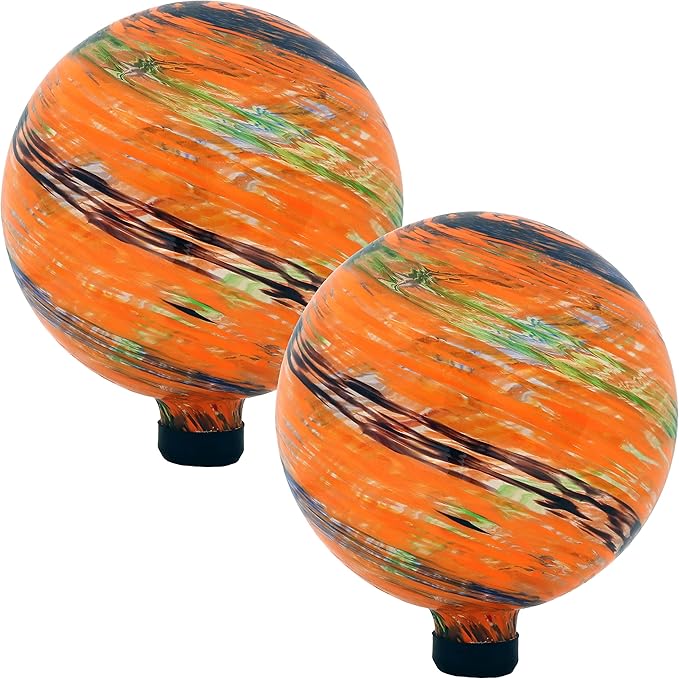 Sunnydaze 10-Inch Gazing Ball for Garden - Glass Gazing Globe for Outside - Garden Orb Yard Decor - Sunset Sky - Set of 2