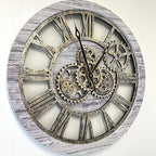 The Gears Clock The Original Real Moving Gear Wall Clock Vintage Industrial Oversized Rustic Farmhouse (24 inch (60cm),Silver Grey)