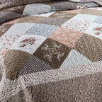 NEWLAKE Quilt Bedspread Sets-Checkered Floral Reversible Coverlet Set,King Size