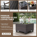 ALAULM 6 Pieces Patio Furniture Set, Oversized Seat/Armrest and High Back Wicker Sectional Furniture Set with Thick Cushion for Backyard, Garden, Sand