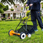 Walensee 18-Inch 5-Blade Push Reel Lawn Mower, Cordless Manual Reel Lawn Mower Walk-Behind Steel Lawn Mowers with Removable 10-Gallon Grass Catcher, Sponge Grip, 9-Position Cutting Height Adjustment
