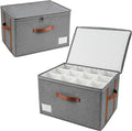 Stemware Storage Cases,Wine Glass Storage Box,with Dividers,Holds 12 Red or White Wine Glasses, Durable Glassware Storage Containers for Crystal or Stemware (Grey red, 2 Stemware storage cases)