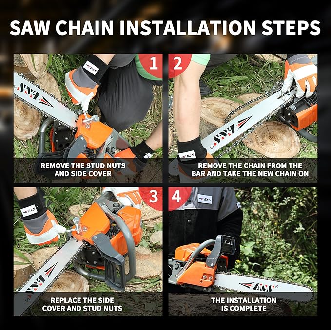 E & S 3 Pack 20 Inch Chainsaw Chain .325" Pitch .058" Gauge 78 Drive Links Semi-Chisel Chain Saw Chains for Husqvarna, Poulan, Craftsman, Greenworks and More Chainsaw Brands