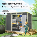 Outsunny 8' x 4' Outdoor Storage Shed, Resin Plastic Shed with Floor, Window, Lockable Doors and Vents, All-Weather Tool Shed for Backyard, Patio, Lawn, Gray