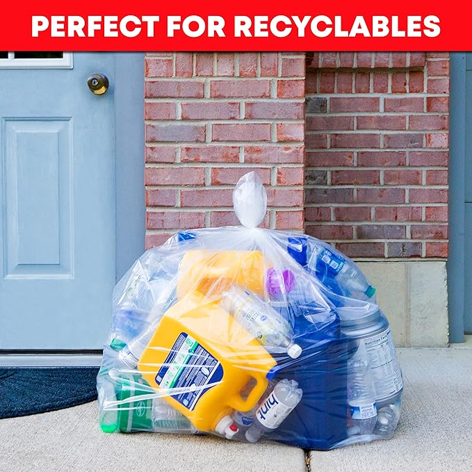 Tasker 95-96 Gallon Trash Bags, (Value Pack 50 Bags w/Ties) Extra Large Heavy Duty Clear Plastic Recycling Trash Bags, 90 Gallon, 95 Gallon, 96 Gallon, 100 Gallon (Clear)