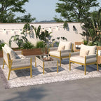 4-Piece Patio Conversation Furniture Set, Rope Weave Outdoor Loveseat Sofa with 2 Armchairs, Thick Cushion&Tempered Glass Table, for Garden Backyard, Onesize, Beige+Mustard Yellow