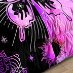Butterfly Comforter Set for Girls Women, Butterfly Bed Set, Boho Butterflies with Sun and Moon Printed Bedding Sets, Black Purple Butterfly Comforter Set Full Size with 2 Pillowcases