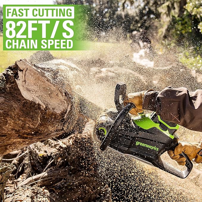 Greenworks 80V 20" Brushless Cordless Chainsaw (Great For Tree Felling, Limbing, Pruning, and Firewood), 75+ Compatible Tools, Tool Only, Green