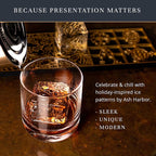 Clear Ice Cube Maker Design Tray - Craft Modern Ice Molds for Bourbon & Cocktails in 5 Seconds - Whiskey Mold Cube Stamp – Bartender Accessories - Copper Ice Press Cocktails by Ash Harbor (Holidays)