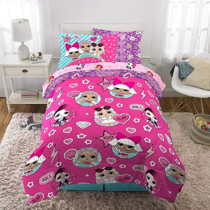 Franco Kids Bedding Super Soft Comforter and Sheet Set with Sham, 5 Piece Twin Size, LOL Surprise
