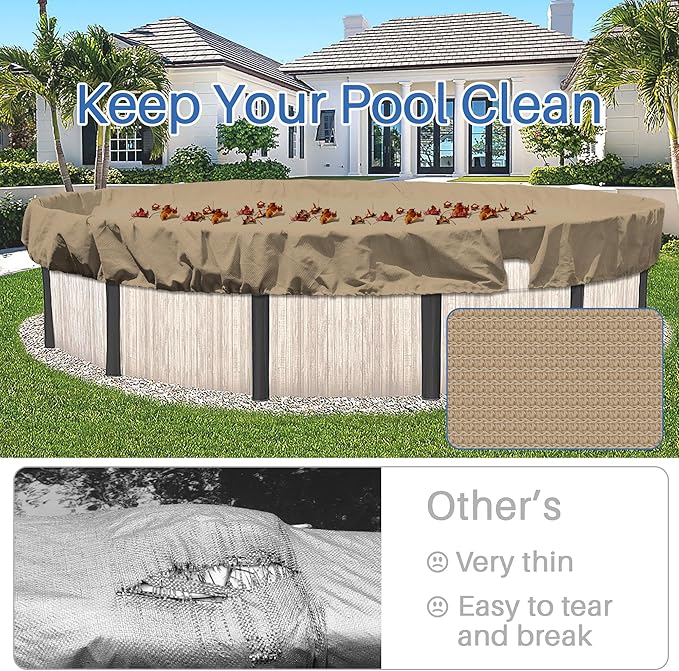 ECOOPTS 18 ft Round Pool Cover for Above Ground Pools, Swimming Pool Cover Protector Winter Safety Cover (Sand)
