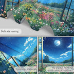 LB Wildflower Moon Tapestry, Window Forest Plant Green Leaf and Garden Colorful Floral Wall Tapestry for Bedroom, Night Sky Wall Art for Living Room Dorm Home Decor Ready to Hanging, 60 x 40 Inches