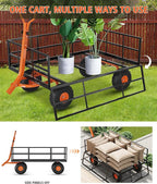 Versatile Garden Cart for Lawn and Yard with Heavy Duty Steel, 1200 Lbs Capacity Mesh Steel Garden Cart Folding Utility Wagon with Removable Side Panels, Long Handle, 10" Tires - Black and Orange