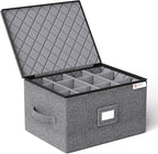 YearningHome Wine Glass Storage Box with Dividers,Hard Shell and Stackable Stemware Storage Containers with Sturdy Handle for Glassware Crystal Storage and Transport,Grey,Holds 12