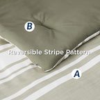 Bedsure Bed in a Bag Queen 7 Pieces, Olive Green White Striped Bedding Comforter Sets All Season Bed Set, 2 Pillow Shams, Flat Sheet, Fitted Sheet and 2 Pillowcases