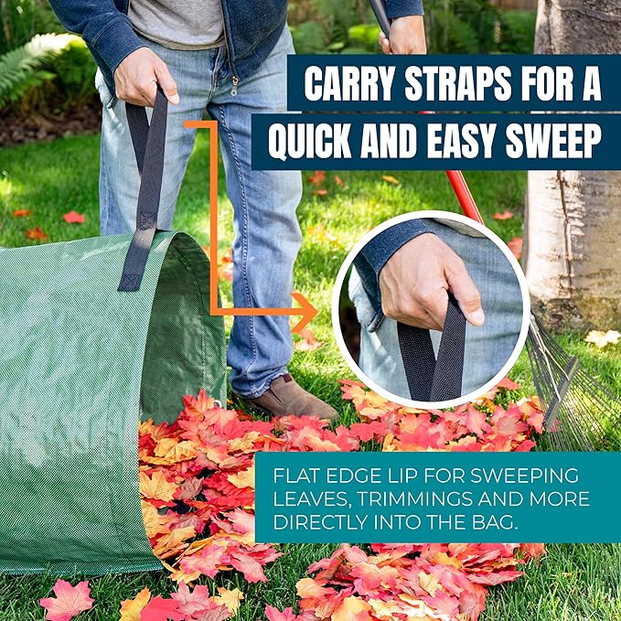 MEKKAPRO Big Gulp Leaf Bags, 2-Pack Lawn Bags with Reinforced Handles, 53 Gallon, Reusable Yard Waste, Garden Waste Bag, Garden Bag for Debris, Lawn Leaf Collector