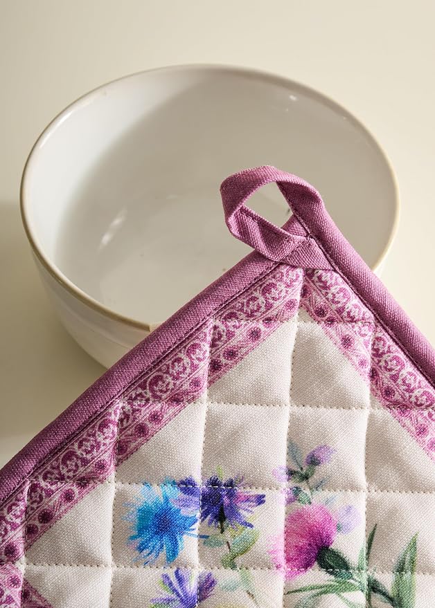 Maison d' Hermine Pot Holders 100% Cotton Potholders (8" x 8", Pack of 1) | Heat Resistant Hot Pads with Loop BBQ Cooking Baking Farmhouse Kitchen Handling Hot Pans Spring Summer - Chardon
