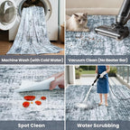 5x7 Area Rug for Living Room Bedroom: Non-Slip Modern Light Slate Blue | Machine Washable TPR Backing, Stain-Resistant Low Pile, Pet & Kid Friendly, Abstract Decor for Dining Room, Dorm, Home Office